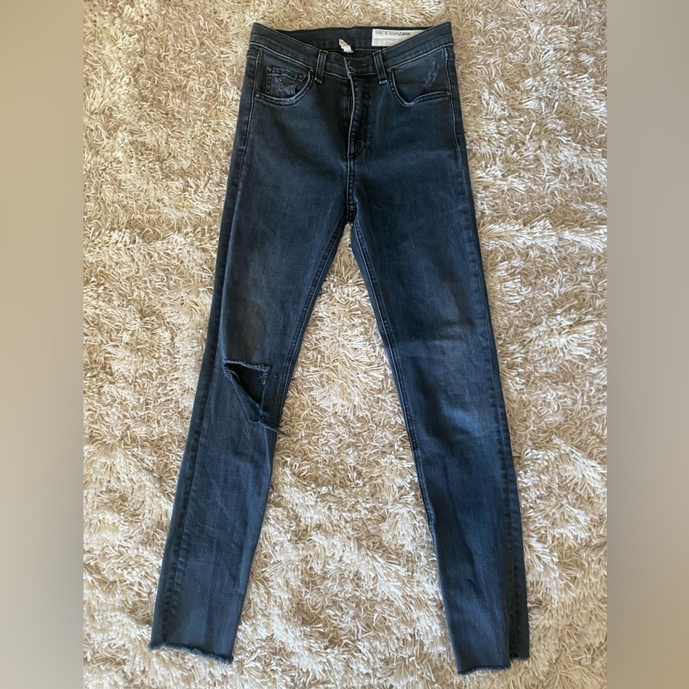 Rag & Bone High Rise Ankle Skinny Jean Distressed Black Size 25